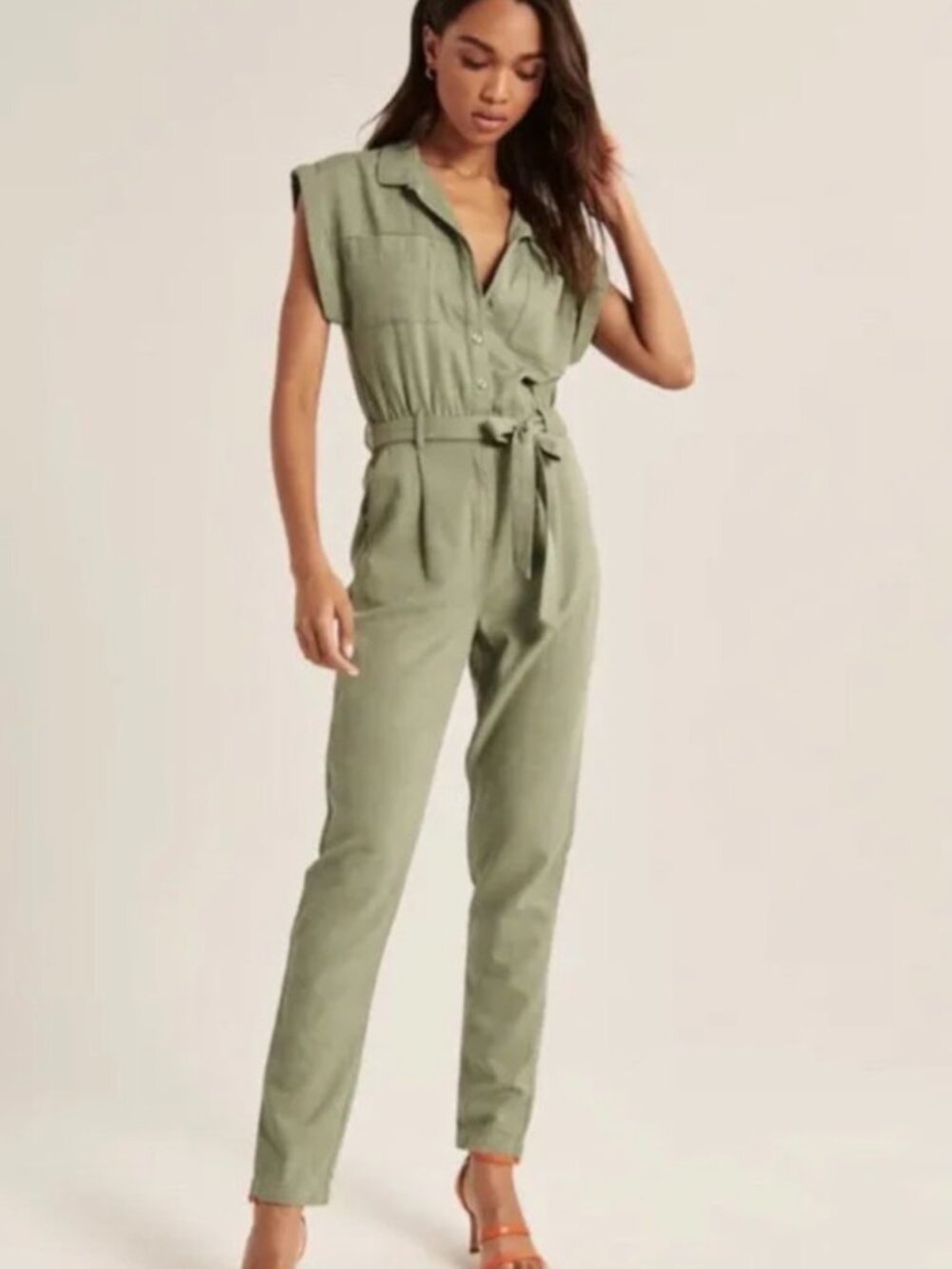 💚 NWOT Abercrombie & Fitch Utility Jumpsuit Army Green Belted Size Small S 💚